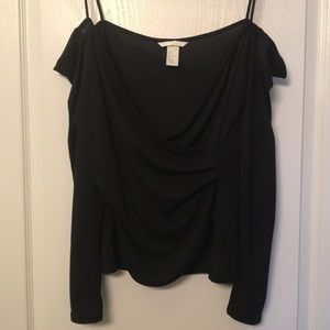 Black, off the shoulder wrap top